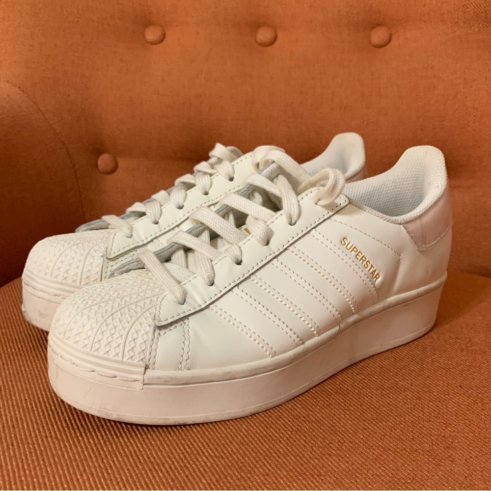 ADIDAS SUPERSTAR white with white stripes athletic casual sneaker
